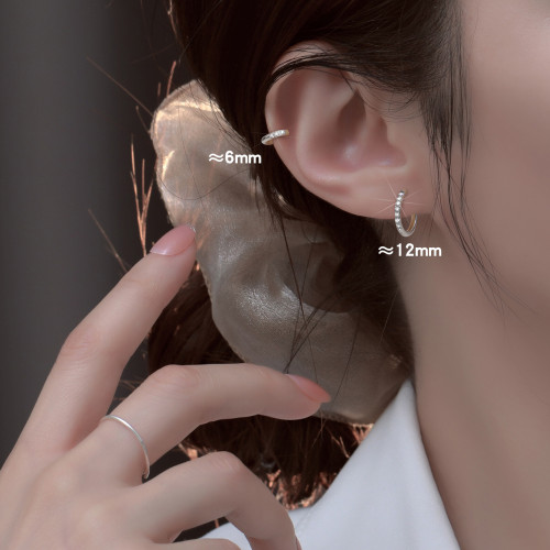 養耳洞鈦鋼鋯石素圈耳環女耳骨釘鑲鑽高級感耳圈耳釦耳釘睡覺免摘