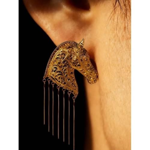 流蘇戰馬耳釘耳夾獨特個性復古時尚大氣耳環女氣馬年本命年耳飾