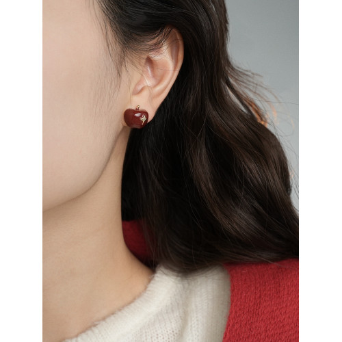 因缺斯汀【伊甸園】紅色滴油不對稱蘋果耳環女復古可愛無耳洞耳夾