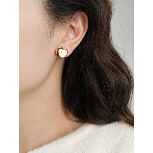 因缺斯汀【伊甸園】紅色滴油不對稱蘋果耳環女復古可愛無耳洞耳夾