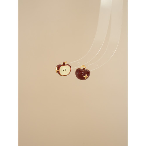 因缺斯汀【伊甸園】紅色滴油不對稱蘋果耳環女復古可愛無耳洞耳夾