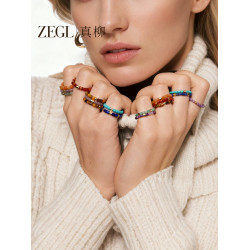 ZEGL綺夢系列紫水晶綠松石紅瑪瑙戒指女小衆設計尾戒春夏曡戴指環