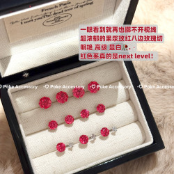 破殼是我的小貓｜玫瑰降臨 果漿玫紅色玫瑰切鋯石耳骨釘鈦鋼耳蝸