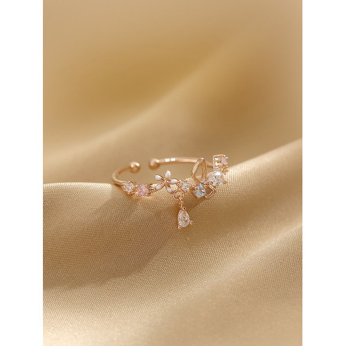 花朵不掉色戒指女潮小清新時尚個性開口可調節小衆設計氣質食指戒