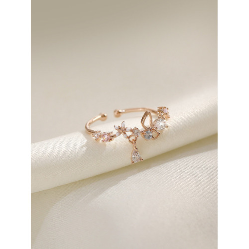 花朵不掉色戒指女潮小清新時尚個性開口可調節小衆設計氣質食指戒