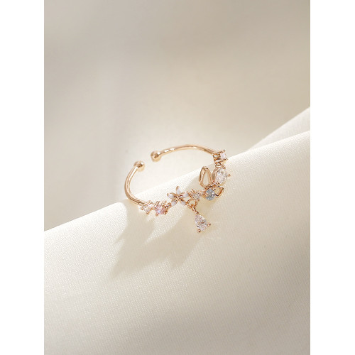 花朵不掉色戒指女潮小清新時尚個性開口可調節小衆設計氣質食指戒