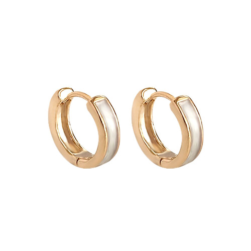 DOUDOUSTORE高級感精緻小巧琺瑯圓環耳釦耳環女奶白圈圈耳圈耳飾