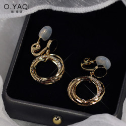 無耳洞法式捏捏夾OL多圈氣質閃鑽耳釘耳環個性女耳飾高級感時尚新