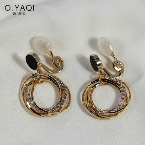 無耳洞法式捏捏夾OL多圈氣質閃鑽耳釘耳環個性女耳飾高級感時尚新