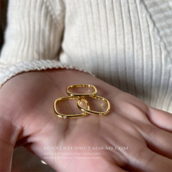 不掉色！鋯石小方戒時尚戒指女輕奢高級感小衆設計方形素圈指環