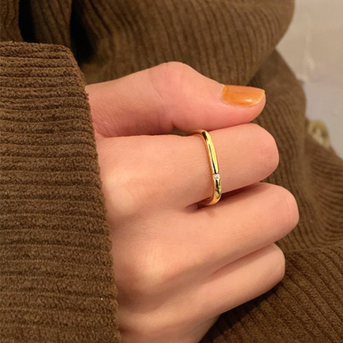 不掉色！鋯石小方戒時尚戒指女輕奢高級感小衆設計方形素圈指環