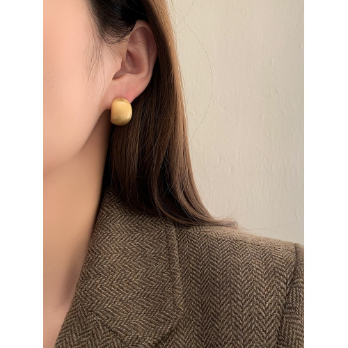 S925銀針甜酷金屬啞光磨砂拉絲質感冷淡風高級感豆豆耳環水滴耳釘