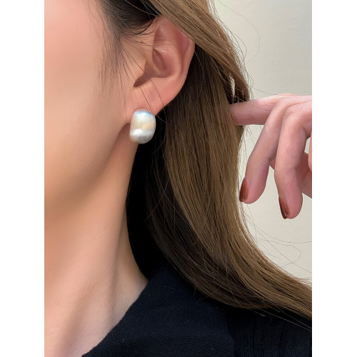 S925銀針甜酷金屬啞光磨砂拉絲質感冷淡風高級感豆豆耳環水滴耳釘