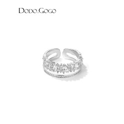 DODOGOGO高級感輕奢戒指女ins潮小衆設計開口戒時尚滿鑽雙層指環
