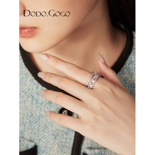 DODOGOGO高級感輕奢戒指女ins潮小衆設計開口戒時尚滿鑽雙層指環