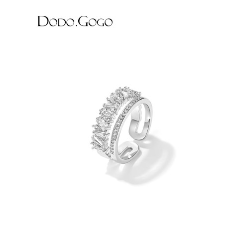 DODOGOGO高級感輕奢戒指女ins潮小衆設計開口戒時尚滿鑽雙層指環