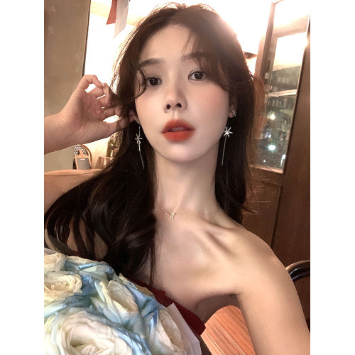 韓系閃鋯雪花流蘇耳環女輕奢小衆高級感耳釘超仙絕美巨好看耳飾