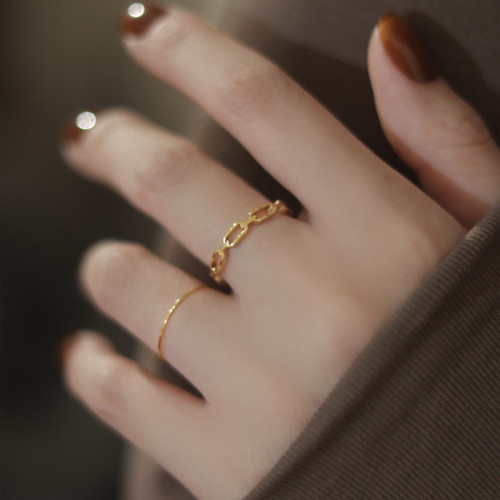 時尚鏈條戒指女鏤空設計小衆高級感不掉色食指戒ins簡約素圈配飾