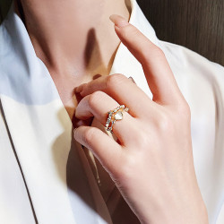 花瓣貓眼桃心戒指女小衆設計輕奢高級感手飾獨特指環食指開口戒指