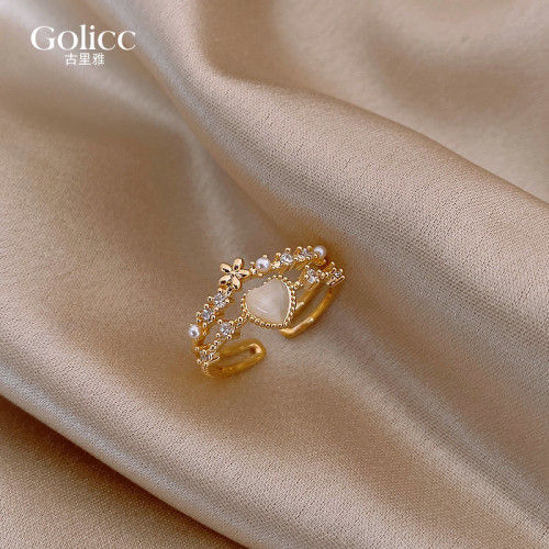 花瓣貓眼桃心戒指女小衆設計輕奢高級感手飾獨特指環食指開口戒指