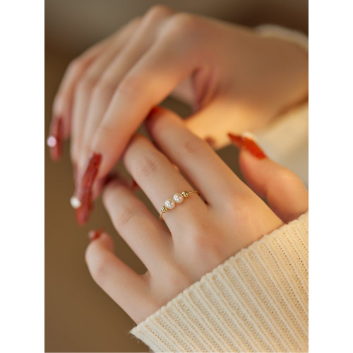 賽賽莉安強光淡水珍珠戒指14K包金不掉色簡約氣質輕奢38生日禮物