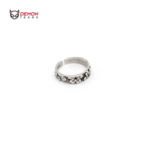 DEMONTEARS【櫻花】鍍銀復古小衆設計戒指男女個性開口可調節指環 DEMONTEARS【櫻花】鍍銀復古小衆設計戒指男女個性開口可調節指環