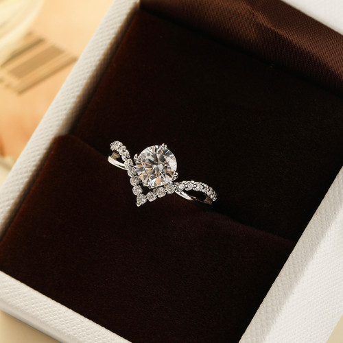 一克拉仿真鑽戒情侶戒指四爪女戒活口可調節結婚對戒婚禮儀式道具