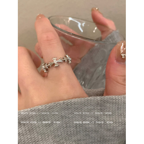 冷淡風~銀色鋯石十字架戒指女小衆設計ins輕奢食指戒個性情侶對戒