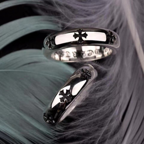 嘻哈潮牌十字架鳶尾花十字花永恒戒指開口復古做舊情侶歐美對戒