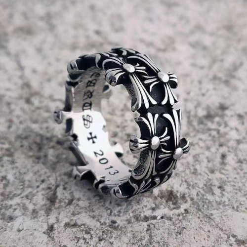 嘻哈潮牌十字架鳶尾花十字花永恒戒指開口復古做舊情侶歐美對戒