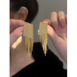 幾何不規則金屬方塊流蘇925銀針耳環新款時尚個性小衆高級感耳飾