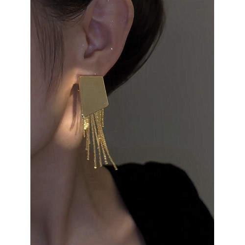 幾何不規則金屬方塊流蘇925銀針耳環新款時尚個性小衆高級感耳飾