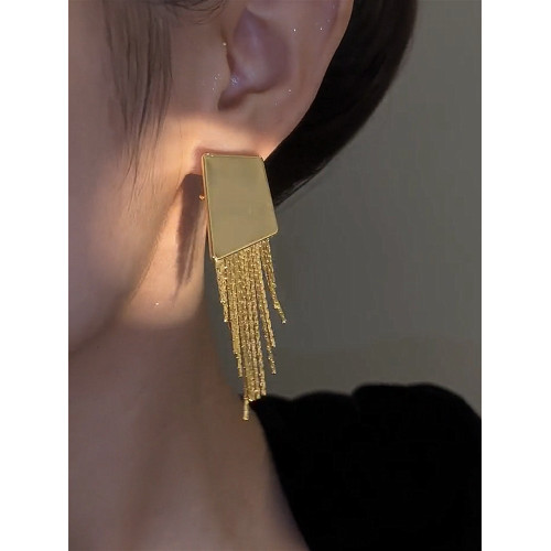 幾何不規則金屬方塊流蘇925銀針耳環新款時尚個性小衆高級感耳飾