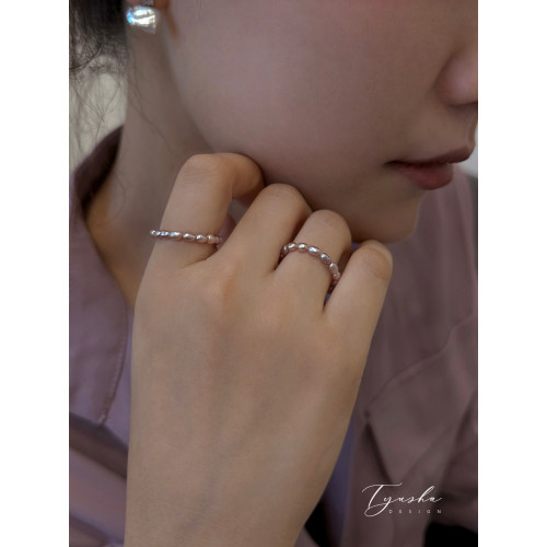 TYUSHA天然異色小米粒珍珠戒指女美産包金S925銀曡戴指環不掉皮