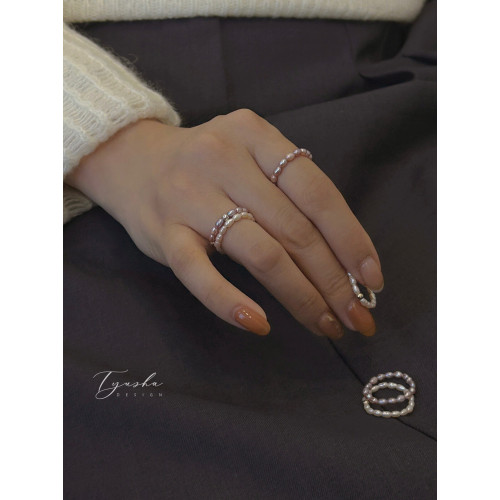 TYUSHA天然異色小米粒珍珠戒指女美産包金S925銀曡戴指環不掉皮