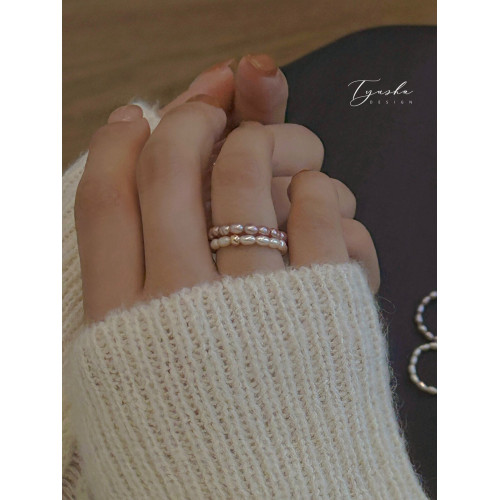 TYUSHA天然異色小米粒珍珠戒指女美産包金S925銀曡戴指環不掉皮
