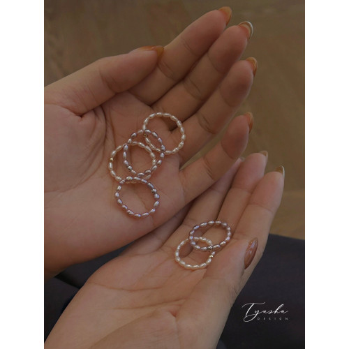 TYUSHA天然異色小米粒珍珠戒指女美産包金S925銀曡戴指環不掉皮