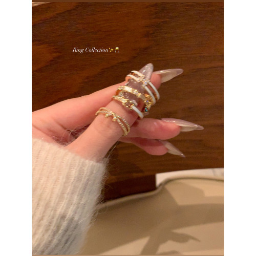 【蜜桃茶】搭配指南 金色開口戒指女時尚素圈尾戒小衆設計食指戒