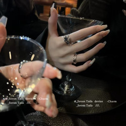 幾何冷淡風ins黑水晶戒指小衆設計時尚個性高級感開口戒網紅女潮