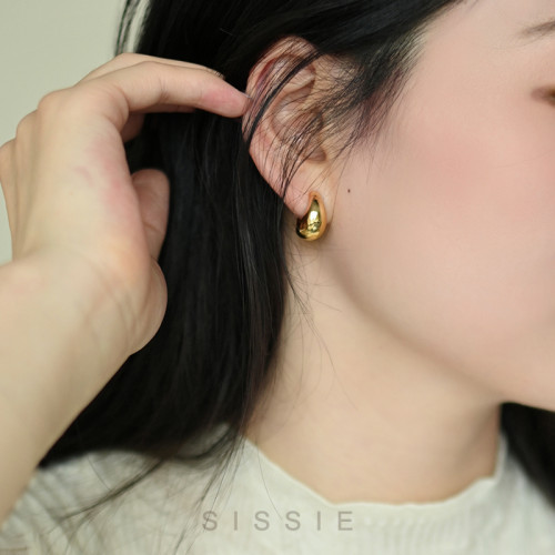 金色素圈輕奢金屬高級感蚊香盤耳夾無耳洞女新款耳釘無痛耳飾耳環