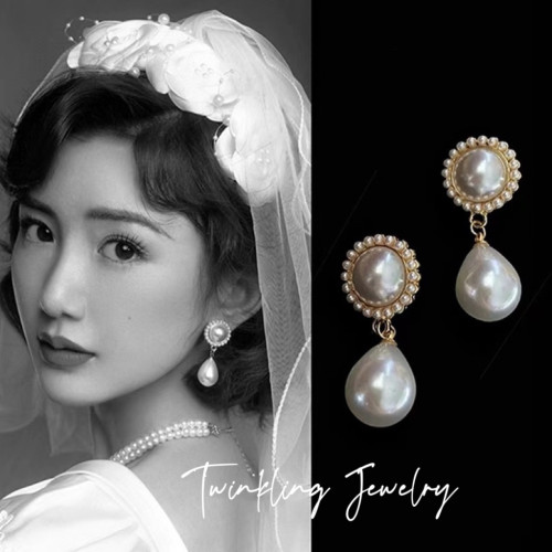 港風復古輕奢珍珠耳環耳夾巴洛克復古宮廷風新娘婚紗耳飾旗袍配飾 港風復古輕奢珍珠耳環耳夾巴洛克復古宮廷風新娘婚紗耳飾旗袍配飾