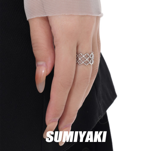SUMIYAKI原創鏤空菱形鋯石戒指輕奢小衆時尚素戒情侶開口戒禮物