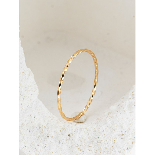 14K包金極細方麻花扭紋尾戒女小指 歐美簡約曡戴冷淡風關節戒指