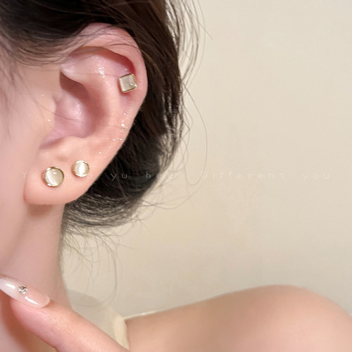 三對裝！貓眼石耳釘女輕奢高級感精緻耳環小巧養耳洞睡覺免摘耳飾