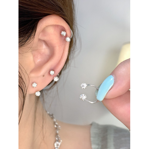 嘟嘟夫婦超閃耳骨釘睡覺不用摘雙頭擰釦馬蹄環醫用鈦鋼耳釘耳圈女