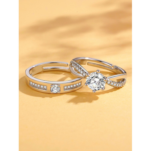 仿真結婚戒指一對莫桑假鑽戒結婚婚禮儀式交換道具活口可調節婚戒