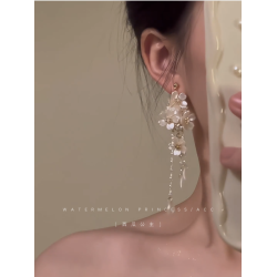 「月白櫻落」白色花朵耳環2026新款爆款超仙耳飾女法式流蘇耳釘