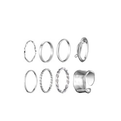 8件套素圈戒指女小衆設計高級感指環食指時尚個性冷淡風輕奢裝飾