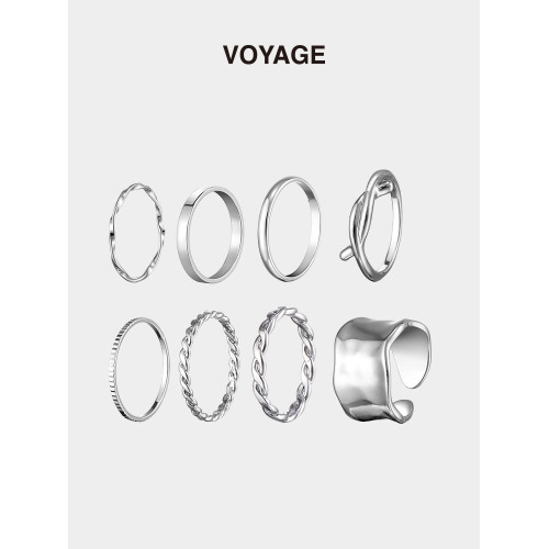 8件套素圈戒指女小衆設計高級感指環食指時尚個性冷淡風輕奢裝飾