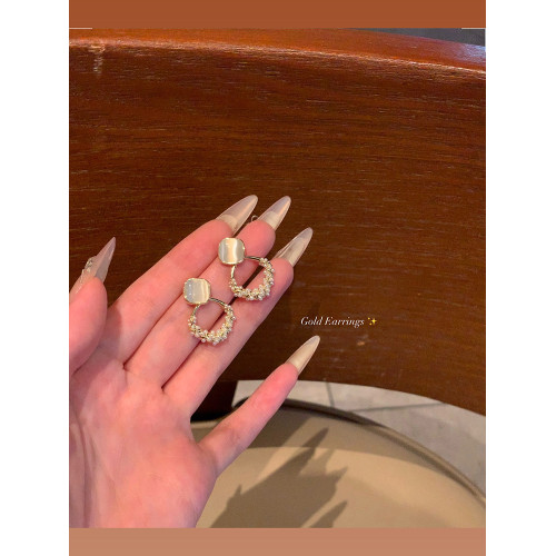 方糖貓眼石菱形珍珠耳飾輕奢高級感氣質大氣耳釘女獨特耳環耳夾